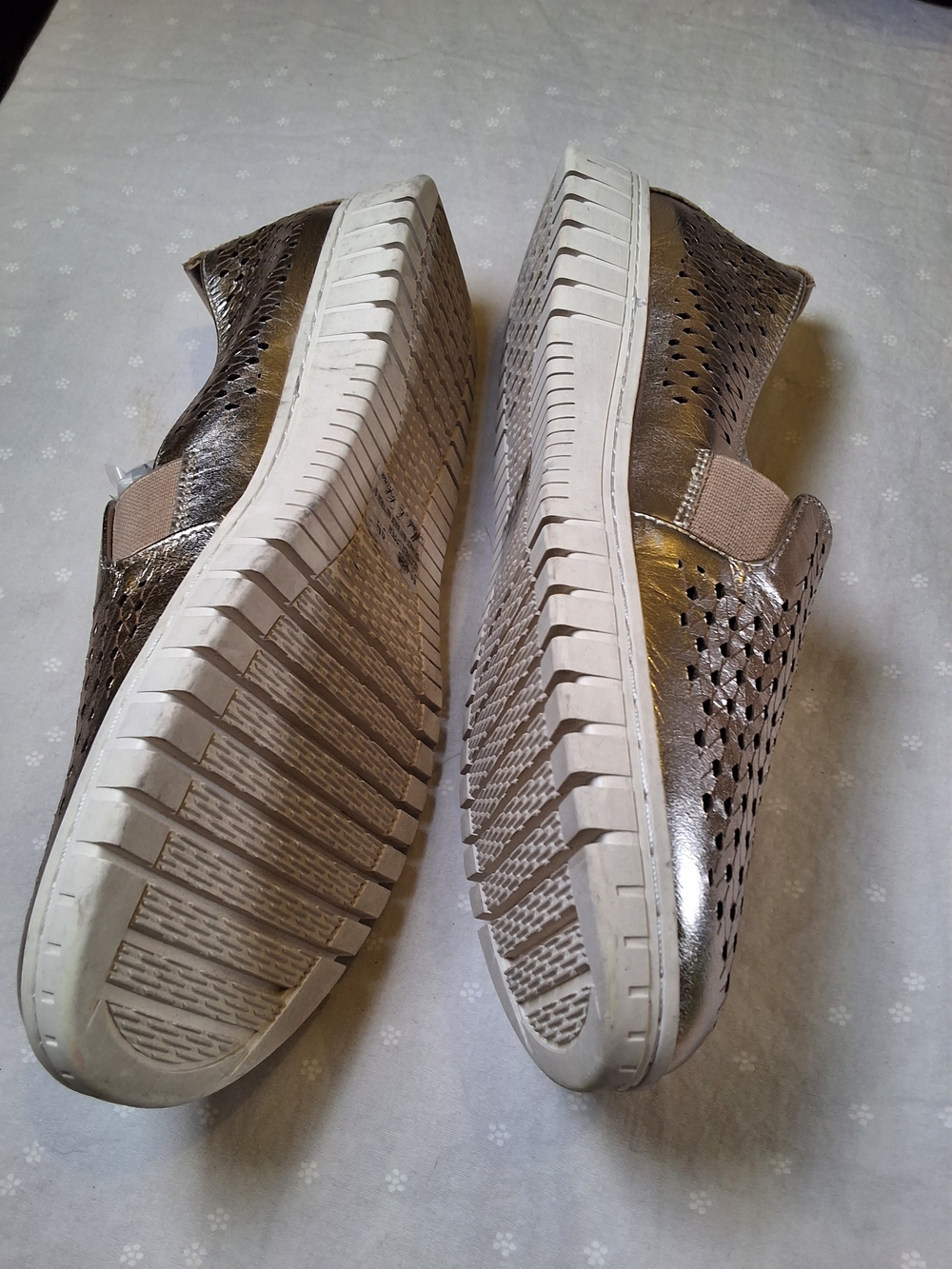 Bella Vita Metallic Gold Perforated Slip-On Loafers - Picture 5 of 8
